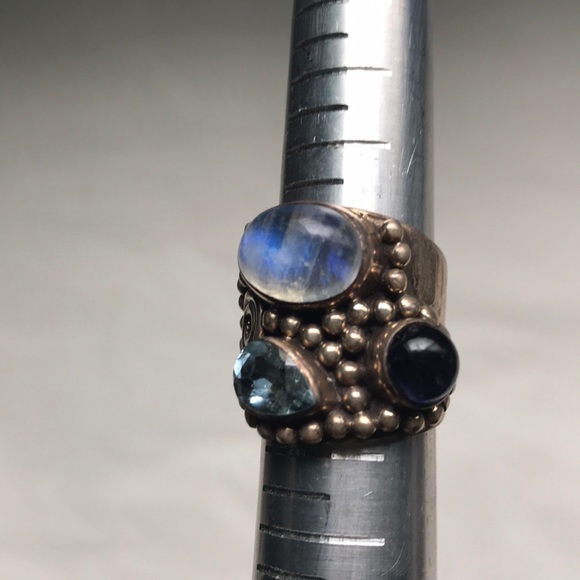 Moonstone, aquamarine, & amethyst silver ring - Picture 4 of 8